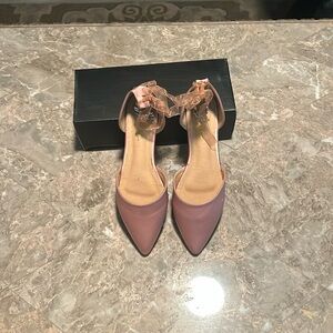 Lulus coper color flats with ribbon and jeweled ankle tie